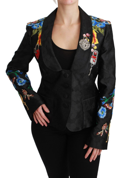 Black Brocade Crystal Blazer Jacket Black Brocade Crystal Blazer Jacket