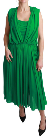 100% Silk Green Sleeveless Pleated Maxi Dress 100% Silk Green Sleeveless Pleated Maxi Dress