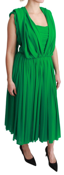 100% Silk Green Sleeveless Pleated Maxi Dress 100% Silk Green Sleeveless Pleated Maxi Dress