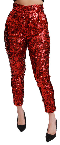 Red Sequined Cropped Trousers Pants Red Sequined Cropped Trousers Pants