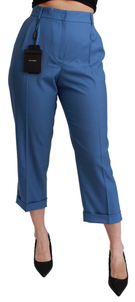 Dolce & Gabbana Blue Pleated Wool Cuffed Cropped Trouser Pants Dolce & Gabbana Blue Pleated Wool Cuffed Cropped Trouser Pants