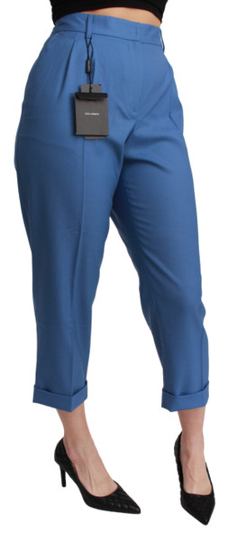 Dolce & Gabbana Blue Pleated Wool Cuffed Cropped Trouser Pants Dolce & Gabbana Blue Pleated Wool Cuffed Cropped Trouser Pants