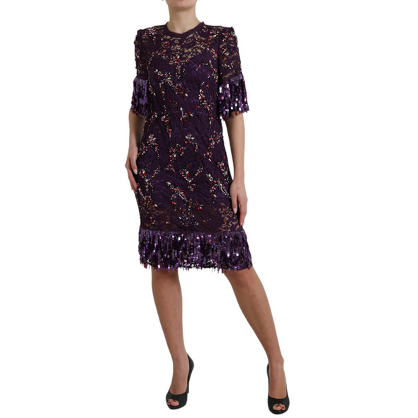Dolce & Gabbana Purple floral lace crystal embedded dress Dolce & Gabbana Purple floral lace crystal embedded dress