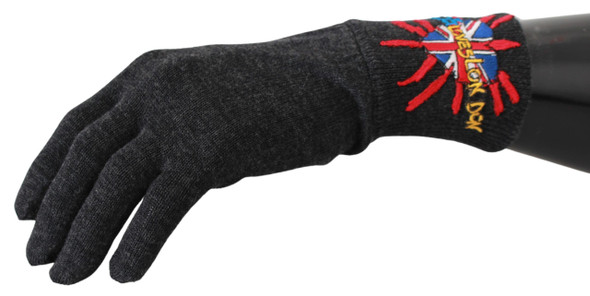 Gray #DGLovesLondon Embroidered Wool Gloves Gray #DGLovesLondon Embroidered Wool Gloves