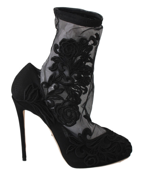 Dolce & Gabbana Black Roses Stilettos Booties Socks Shoes Dolce & Gabbana Black Roses Stilettos Booties Socks Shoes