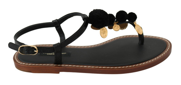 Black Leather Coins Flip Flops Sandals Shoes Black Leather Coins Flip Flops Sandals Shoes