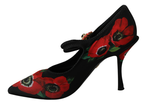 Black Red Floral Mary Janes Pumps Shoes Black Red Floral Mary Janes Pumps Shoes