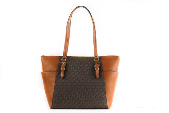 Michael Kors Charlotte Signature Leather Large Top Zip Tote Handbag Bag (Brown) Michael Kors Charlotte Signature Leather Large Top Zip Tote Handbag Bag (Brown)