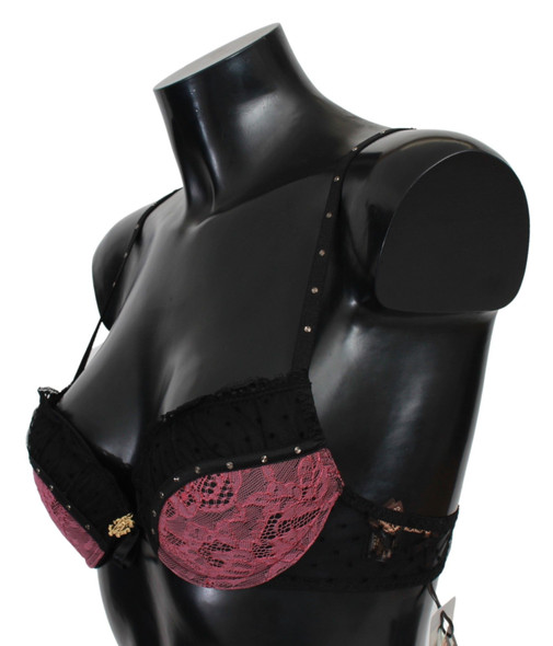 Roberto Cavalli Black Pink Lace Push Up Bra Underwear Roberto Cavalli Black Pink Lace Push Up Bra Underwear