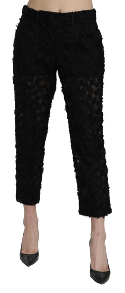 Black Lace Straight Cropped High Waist Pants Black Lace Straight Cropped High Waist Pants