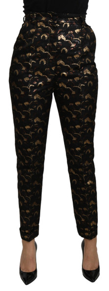 Dolce & Gabbana Black Gold Brocade High Waist Pants Dolce & Gabbana Black Gold Brocade High Waist Pants