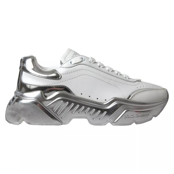 Dolce & Gabbana White Silver Daymaster Leather Sneakers Shoes LA10684 Dolce & Gabbana White Silver Daymaster Leather Sneakers Shoes LA10684
