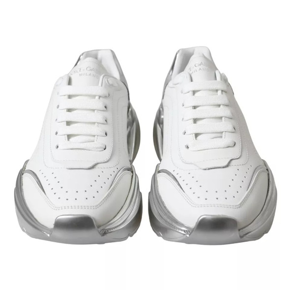 Dolce & Gabbana White Silver Daymaster Leather Sneakers Shoes LA10684 Dolce & Gabbana White Silver Daymaster Leather Sneakers Shoes LA10684