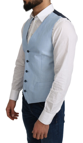 Blue Viscose Stretch Formal Coat Vest Blue Viscose Stretch Formal Coat Vest