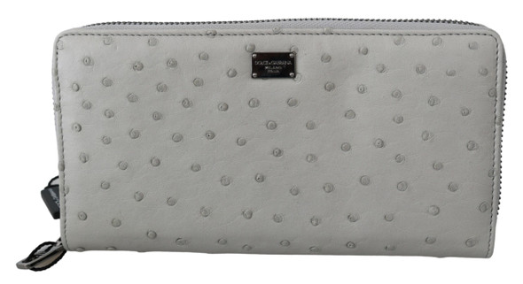 White Ostrich Leather Continental Mens Clutch Wallet White Ostrich Leather Continental Mens Clutch Wallet