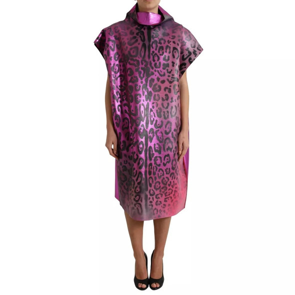 Dolce & Gabbana Pink Leopard Print Polyester Shift Midi Dress Dolce & Gabbana Pink Leopard Print Polyester Shift Midi Dress