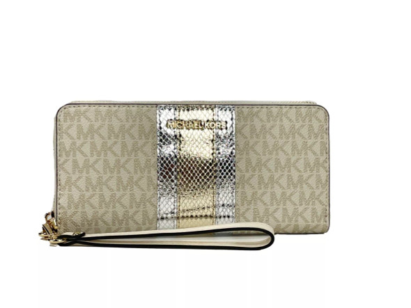 Jet Set Travel Center Stripe Signature Continental Wallet Vanilla Pale Gold Jet Set Travel Center Stripe Signature Continental Wallet Vanilla Pale Gold