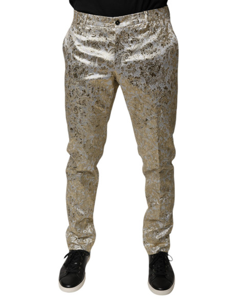 Dolce & Gabbana Gold Floral Jacquard Men Dress Pants PAN74949 Dolce & Gabbana Gold Floral Jacquard Men Dress Pants PAN74949