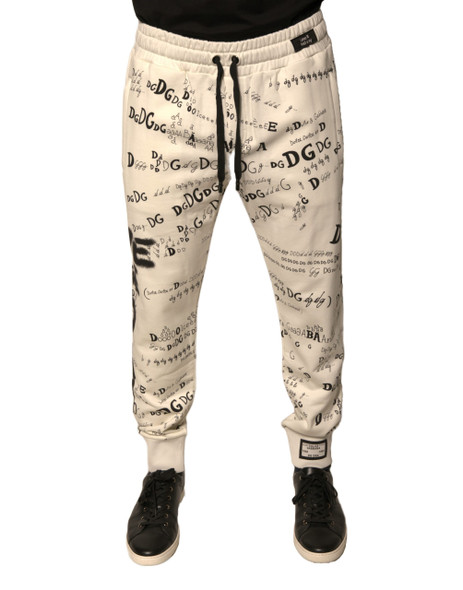 White Printed Cotton Jogger Sweatpants Pants White Printed Cotton Jogger Sweatpants Pants