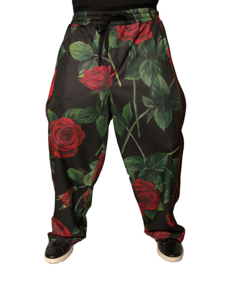 Black Floral Polyester Jogger Sweatpants Pants Black Floral Polyester Jogger Sweatpants Pants