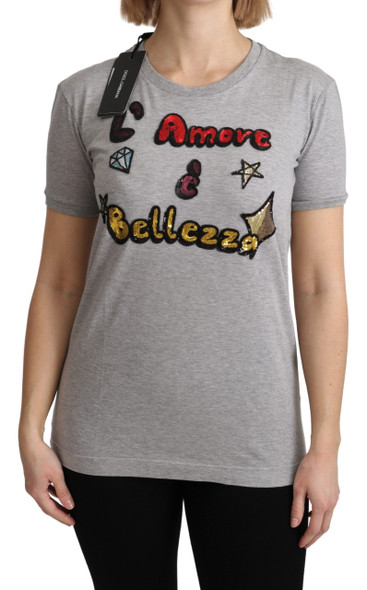 Dolce & Gabbana Gray Cotton Amore e Bellezza Top T-shirt Dolce & Gabbana Gray Cotton Amore e Bellezza Top T-shirt