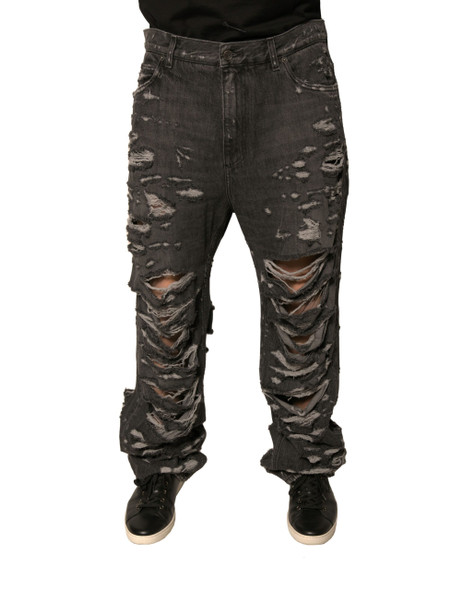 Gray Tattered Cotton Straight Men Denim Jeans Gray Tattered Cotton Straight Men Denim Jeans