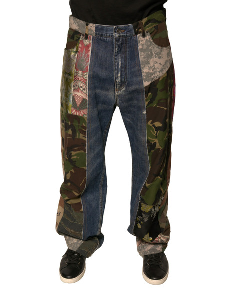 Blue Patchwork Cotton Straight Denim Jeans PAN75696 Blue Patchwork Cotton Straight Denim Jeans PAN75696