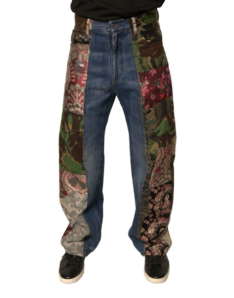 Blue Patchwork Cotton Straight Denim Jeans PAN75707 Blue Patchwork Cotton Straight Denim Jeans PAN75707