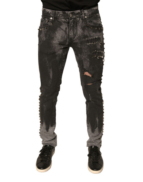 Dolce & Gabbana Gray Embellished Cotton Skinny Denim Jeans Dolce & Gabbana Gray Embellished Cotton Skinny Denim Jeans
