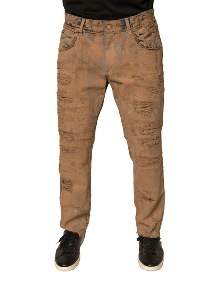 Brown Tattered Cotton Skinny Denim Jeans Brown Tattered Cotton Skinny Denim Jeans