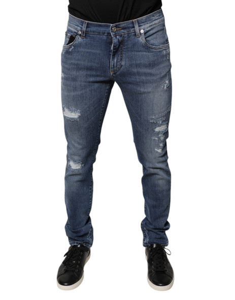 Blue Tattered Cotton Stretch Skinny Denim Jeans PAN75823 Blue Tattered Cotton Stretch Skinny Denim Jeans PAN75823
