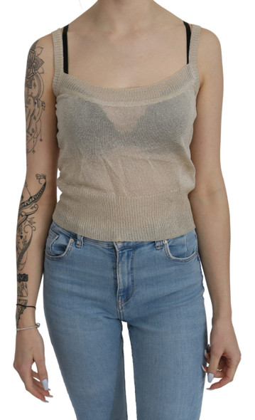 Beige Sleeveless Spaghetti Strap Tank See Through Top Beige Sleeveless Spaghetti Strap Tank See Through Top
