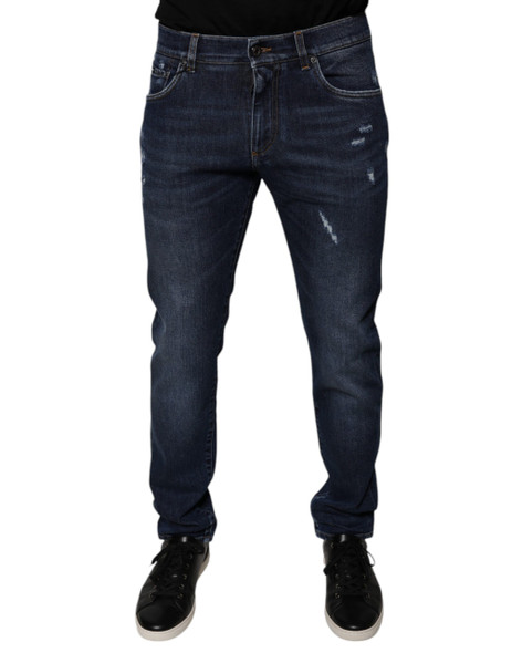Dolce & Gabbana Dark Blue Cotton Logo Skinny Denim Jeans Dolce & Gabbana Dark Blue Cotton Logo Skinny Denim Jeans