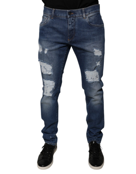 Blue Cotton Tattered Skinny Denim Jeans Blue Cotton Tattered Skinny Denim Jeans