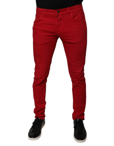 Dolce & Gabbana Red Crown Logo Cotton Skinny Denim Jeans Dolce & Gabbana Red Crown Logo Cotton Skinny Denim Jeans