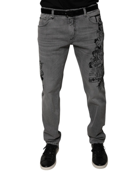 Gray Graphic Print Cotton Skinny Denim Jeans Gray Graphic Print Cotton Skinny Denim Jeans