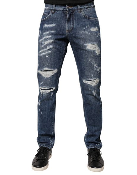 Dolce & Gabbana Blue Cotton Tattered Skinny Denim Jeans PAN75890 Dolce & Gabbana Blue Cotton Tattered Skinny Denim Jeans PAN75890