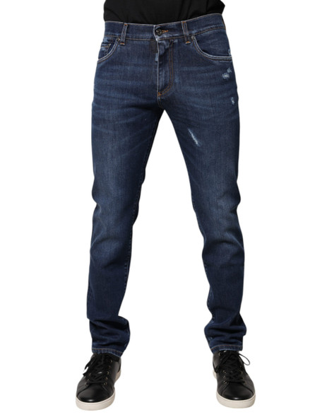 Blue Cotton Logo Print Slim Fit Denim Jeans Blue Cotton Logo Print Slim Fit Denim Jeans