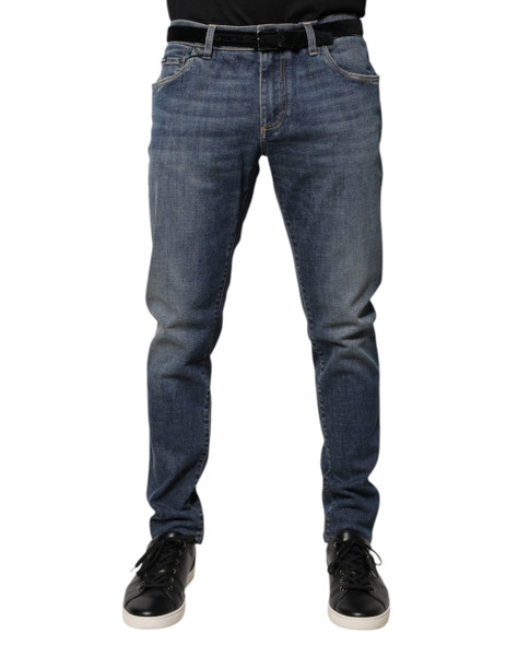 Dolce & Gabbana Blue Logo Plaque Cotton Skinny Denim Jeans Dolce & Gabbana Blue Logo Plaque Cotton Skinny Denim Jeans