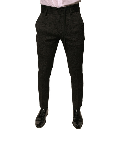 Dolce & Gabbana Black Brocade Polyester Skinny Men Dress Pants Dolce & Gabbana Black Brocade Polyester Skinny Men Dress Pants
