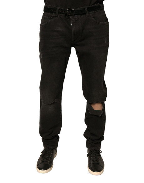 Dolce & Gabbana Black Ripped Logo Cotton Skinny Denim Jeans Dolce & Gabbana Black Ripped Logo Cotton Skinny Denim Jeans