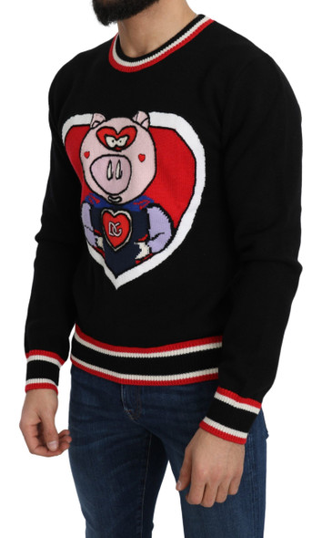 Dolce & Gabbana Black Cashmere Pig of the Year Pullover Sweater Dolce & Gabbana Black Cashmere Pig of the Year Pullover Sweater