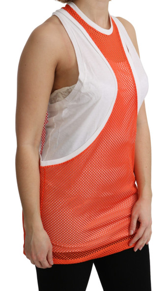 Orange White Crewneck Sleeveless Tank T-shirt Dress Top Orange White Crewneck Sleeveless Tank T-shirt Dress Top