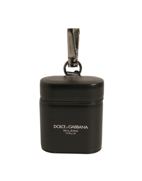 Black Leather Logo Silver Metal Strap Airpods Case Black Leather Logo Silver Metal Strap Airpods Case