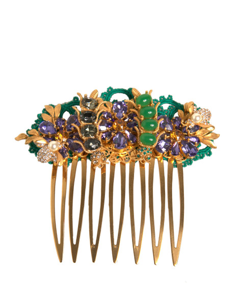 Gold Brass Crystals Hair Stick Comb Gold Brass Crystals Hair Stick Comb