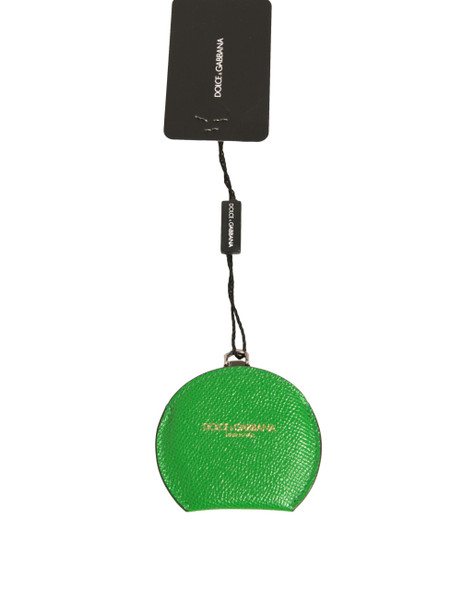 Green Calfskin Leather Round Logo Hand Mirror Holder SMY10561 Green Calfskin Leather Round Logo Hand Mirror Holder SMY10561