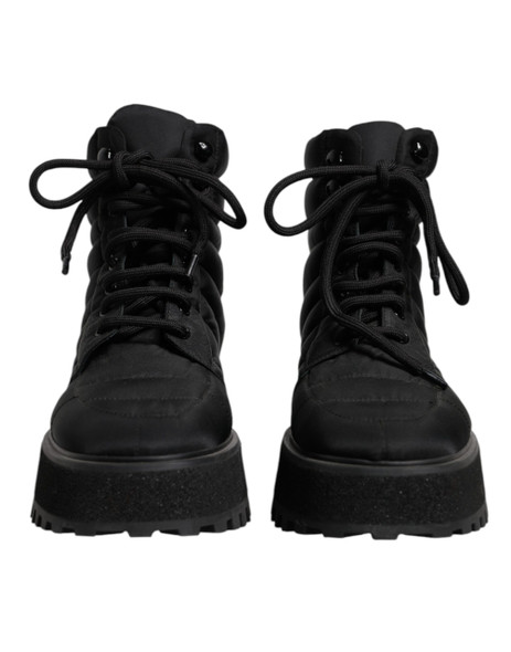 Black Padded Mid Calf Lace Up Boots Shoes Black Padded Mid Calf Lace Up Boots Shoes