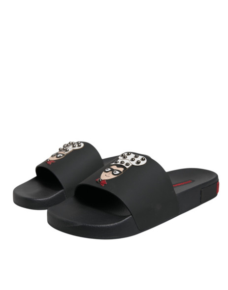 Black Leather Slides Sandals Beachwear Shoes Black Leather Slides Sandals Beachwear Shoes