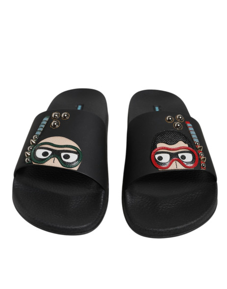 Black Divers Leather Flats Slides Sandals Beachwear Shoes Black Divers Leather Flats Slides Sandals Beachwear Shoes
