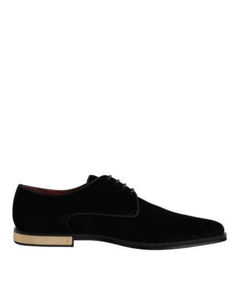 Dolce & Gabbana Black Velvet Cotton Lace Up Derby Shoes Dolce & Gabbana Black Velvet Cotton Lace Up Derby Shoes